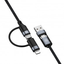 „Tellur 4in1“ kabelis USB / Type-C į Type-C (PD65W) / Lightning (PD20W) 1m Black