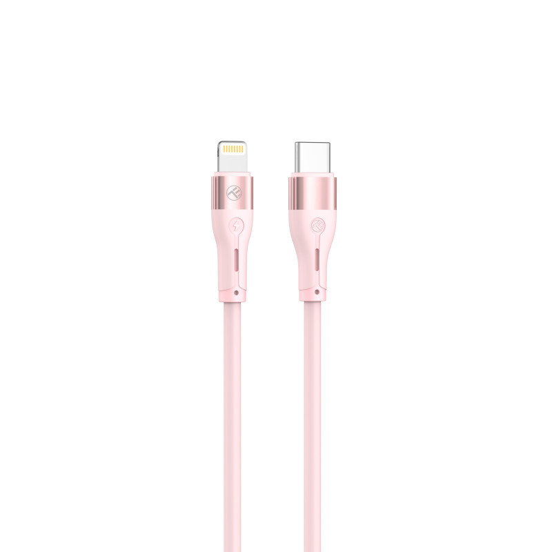 „Tellur“ silikoninis C tipo kabelis su žaibo kabeliu PD30W 1 m, rožinis