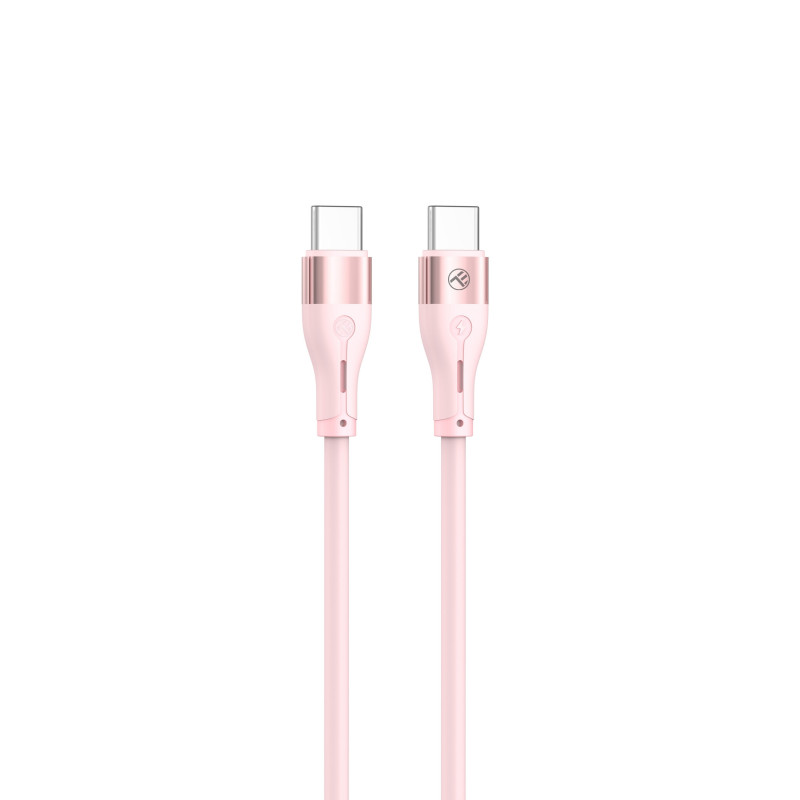 „Tellur“ silikoninis C tipo–C tipo kabelis PD60W, 1 m, rožinis