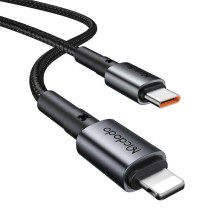 Mcdodo CC-7492 automobilinis įkroviklis, USB-C, 30W + USB-C su Lightning laidu (juodas)