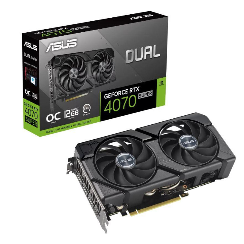 Graphics Card, ASUS, NVIDIA GeForce RTX 4070 SUPER, 12 GB, GDDR6X, 192 bit, PCIE 4.0 16x, Dual Slot Fansink, 1xHDMI, 3xD