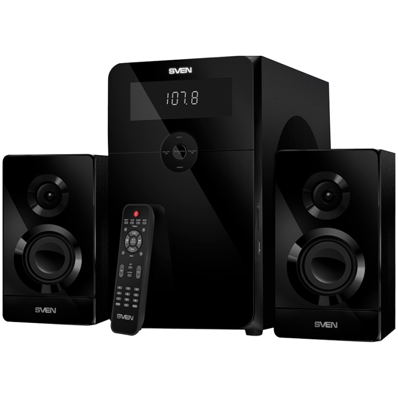Garsiakalbiai SVEN MS-2250, juodi (80W, FM, USB/ SD, ekranas, RC, Bluetooth)