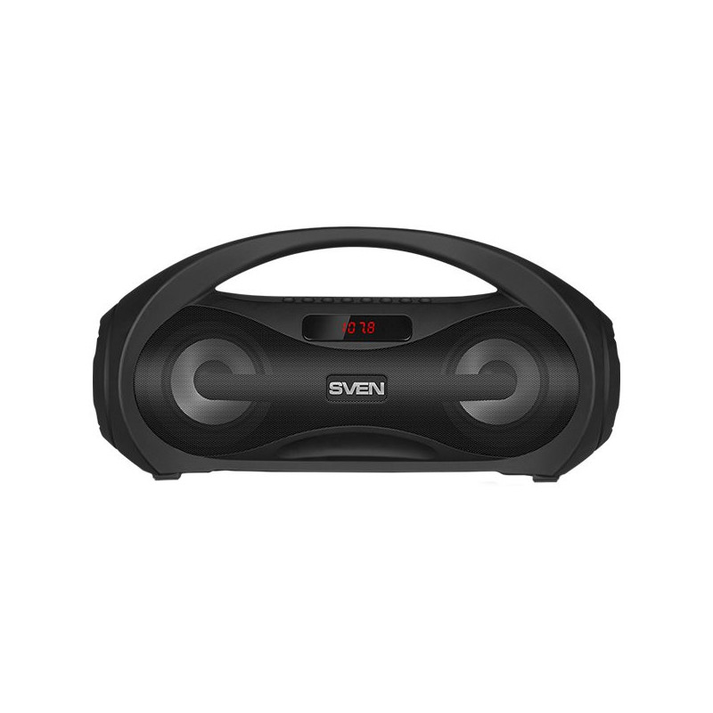 SVEN PS-425 2x6W Skystųjų kristalų ekranas FM radijas USB/ SD kortelės palaikymas AUX Mikrofono įvestis (karaoke) Apšvie