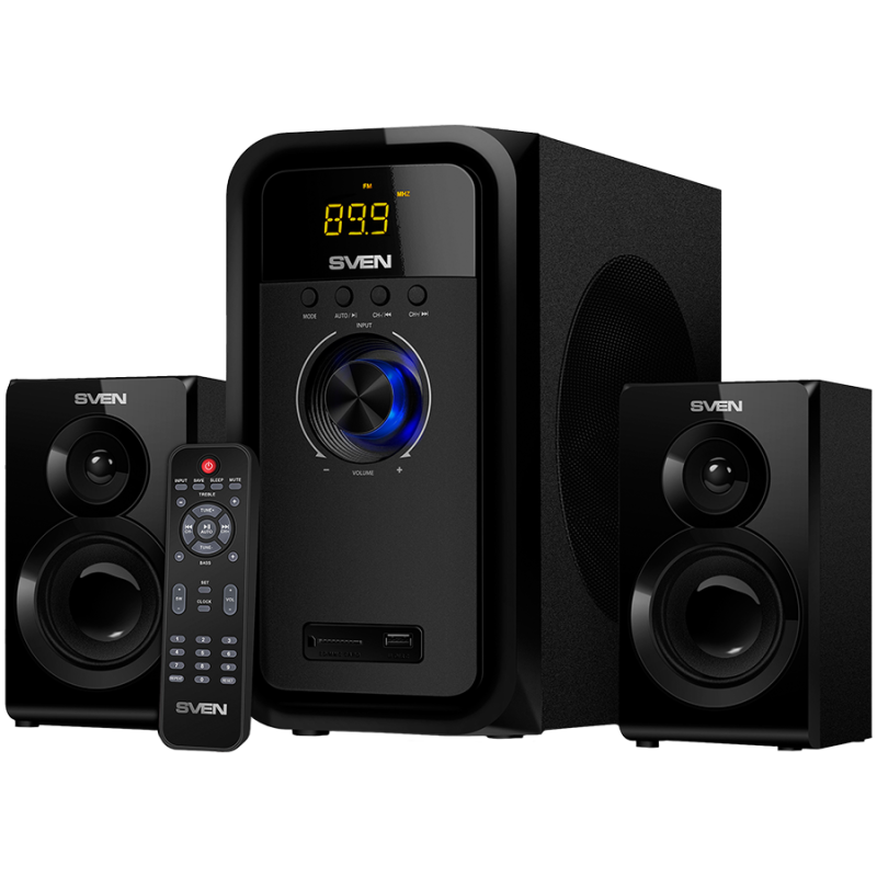 Garsiakalbiai SVEN MS-2051, juodi (55W, FM, USB/ SD, ekranas, RC, Bluetooth)