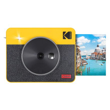 Geltona „Kodak Mini Shot 3 Square“ retro momentinė kamera ir spausdintuvas