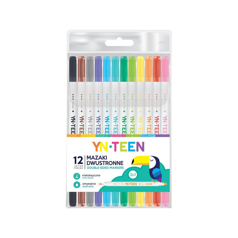 Dvipusiai flomasteriai YN Tenn, 12 spalvų 