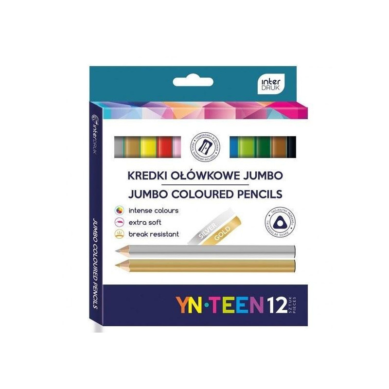 Spalvoti pieštukai YN Teen Jumbo, trikampiai 12 spalvų 