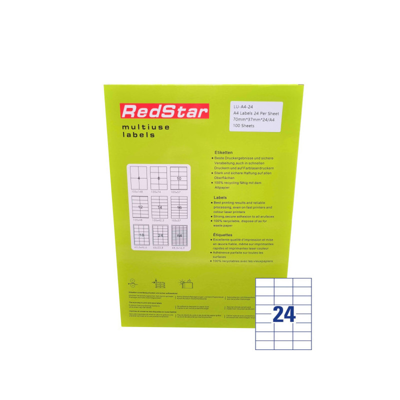 RedStar Adhesive Paper A4, 24 labels, 100 sheets