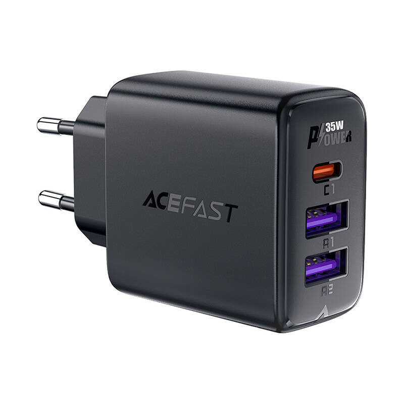 Sieninis įkroviklis Acefast A57 GaN 2xUSB-A+USB-C PD35W EU (juodas)