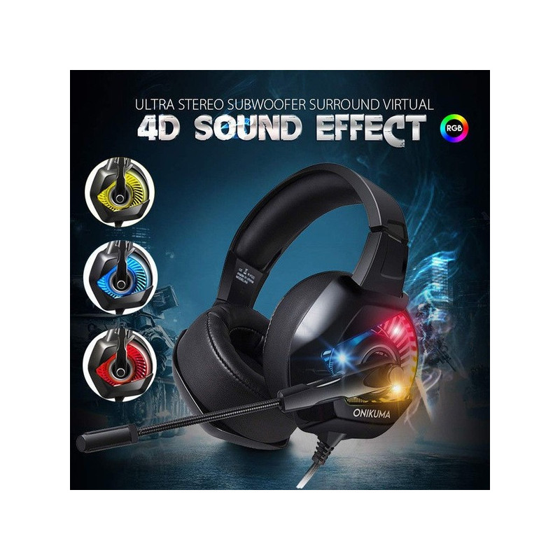 Žaidimų ausinės ONIKUMA GAMING K6 su RGB besikeičiančiomis spalvomis. 3D HD  STERIO GARSAS | Marsietis.lt