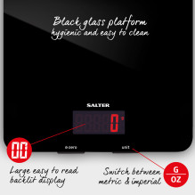 Salter 1150 BKDR 5kg stiklinės elektroninės virtuvės svarstyklės - juodos