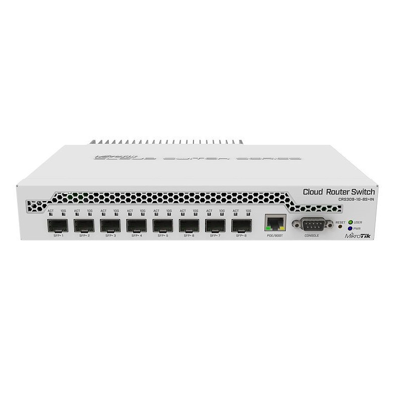 MIKROTIK darbalaukio jungiklis su vienu Gigabit Ethernet prievadu ir aštuoniais SFP+ 10Gbps prievadais