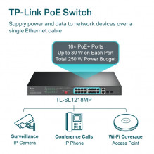 TP-LINK 16-Port 10/ 100Mbps + 2-Port Gigabit Unmanaged PoE Switch