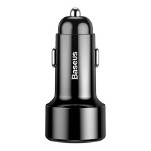 Baseus Magic USB + USB-C QC 4.0 PD 45W automobilinis įkroviklis (juodas)