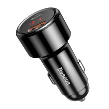 Baseus Magic USB + USB-C QC 4.0 PD 45W automobilinis įkroviklis (juodas)