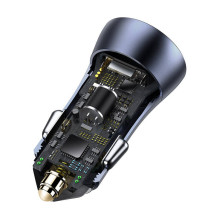 Baseus Golden Contactor Pro automobilinis įkroviklis, USB + USB-C, QC4.0+, PD, SCP, 40 W (pilka) + USB į USB-C laidas 1 