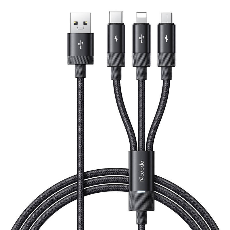3in1 USB į USB-C / Lightning / Micro USB kabelis, Mcdodo CA-5790, 3,5 A, 1,2 m (juodas)