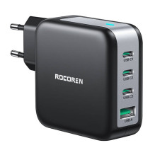 Sieninis įkroviklis GaN Rocoren 3x USB-C, 1x USB, Power Delivery 3.0, 100W (juoda)