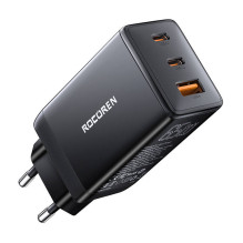 Greitas įkroviklis Rocoren GaN Pro 65W, 2x USB-C, USB (juodas)