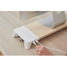 POUT EYES8 - 3-in-1 wooden monitor stand hub with fast wireless charging pad, white