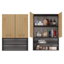 Topeshop POLA MINI DK ANT / ART bathroom storage cabinet Graphite, Oak