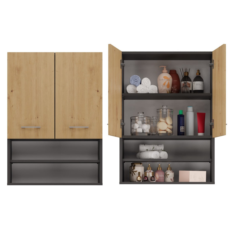 Topeshop POLA MINI DK ANT / ART bathroom storage cabinet Graphite, Oak