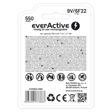 Rechargeable battery everActive 6F22 / 9V Li-ion 550 mAh with USB TYPE C