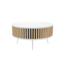 Table RONDA 90 white, slatted oak