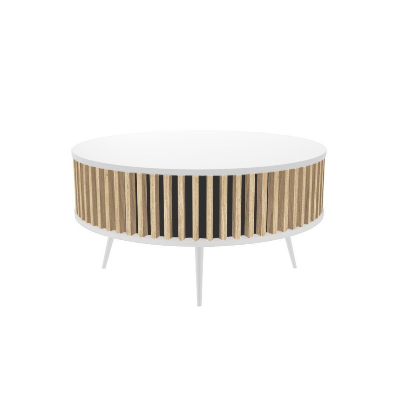 Table RONDA 90 white, slatted oak