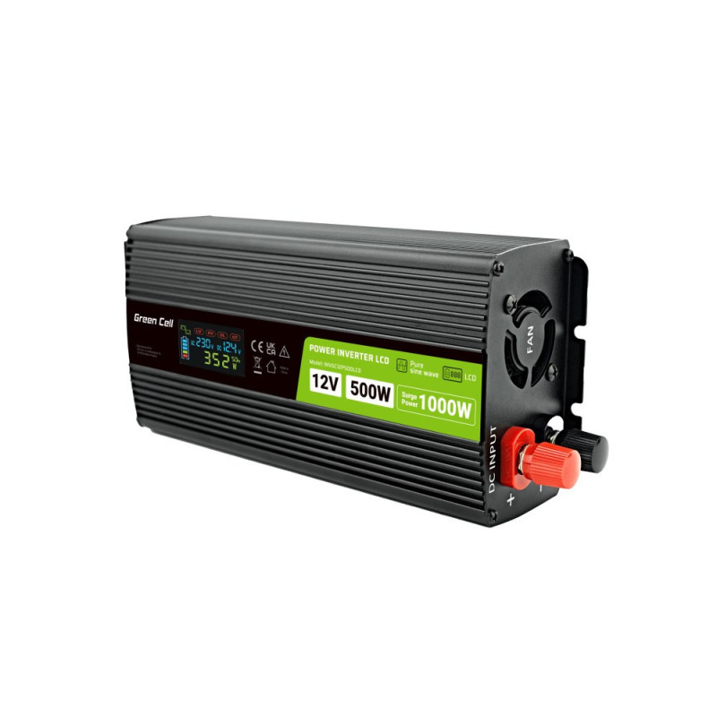 Green Cell PowerInverter LCD 12V 500W / 10000W car inverter with display - pure sine wave