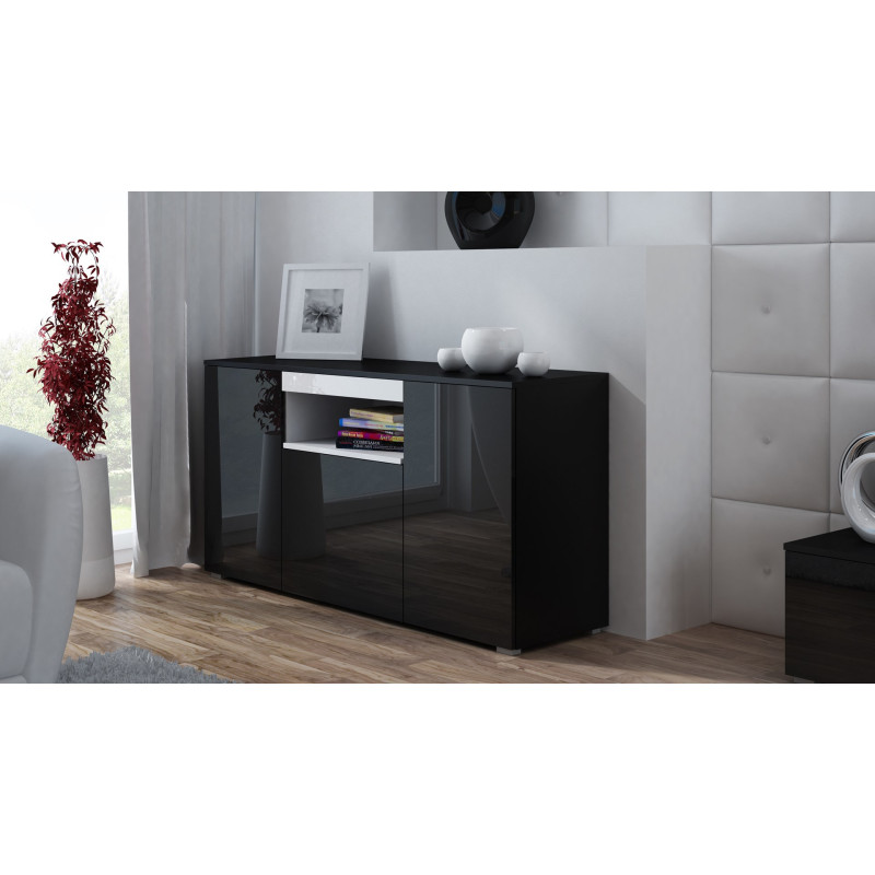 Cama sideboard VIVA 150 black / black gloss + white