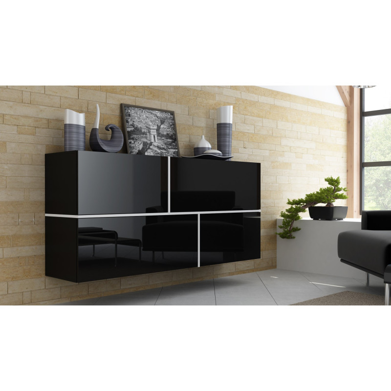 Cama sideboard GOYA 170 / 40 / 80 black / black gloss+white