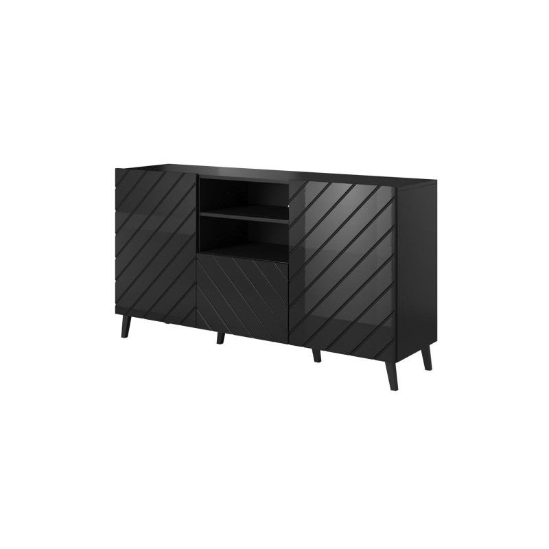 ABETO chest of drawers 150x42x82 gloss black / black