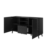 ABETO chest of drawers 150x42x82 gloss black / black