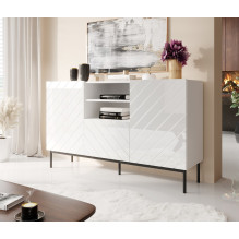 ABETO chest of drawers on black steel frame 150x42x90 white / gloss white