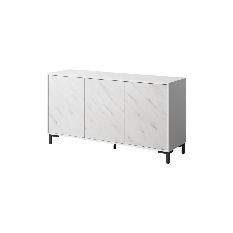 MARMO 3D chest of drawers 150x45x80.5 cm white matt / marble white