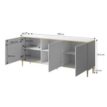 GLAMOUR chest 180x40x75.5 cm white matt + gold