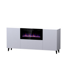 PAFOS chest of drawers with electric fireplace 180x42x82 cm white matt