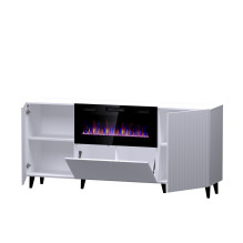 PAFOS chest of drawers with electric fireplace 180x42x82 cm white matt