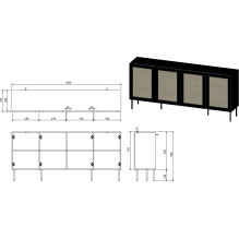 JUTA 4D komoda 4D 200x39,5x90 juoda + linolis calabria