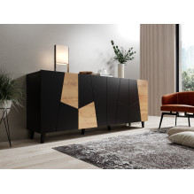 ETNA chest of drawers 200x42x82 black matt + oak craft