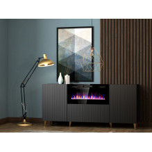 PAFOS chest of drawers with electric fireplace 180x42x82 cm matte black