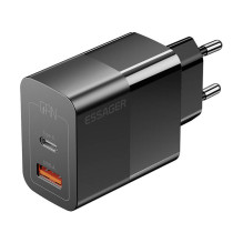 Įkroviklis USB-C+USB-A 33W Essager GaN (juodas)