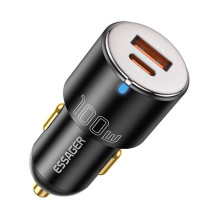 Automobilinis įkroviklis USB-A+USB-C 100W Essager (juodas)