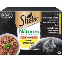 SHEBA Nature's Collection Poultry Flavours - šlapias kačių maistas - 8x 85 g