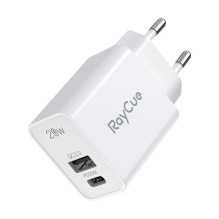 RayCue USB-C + USB-A PD 20W EU maitinimo įkroviklis (baltas)
