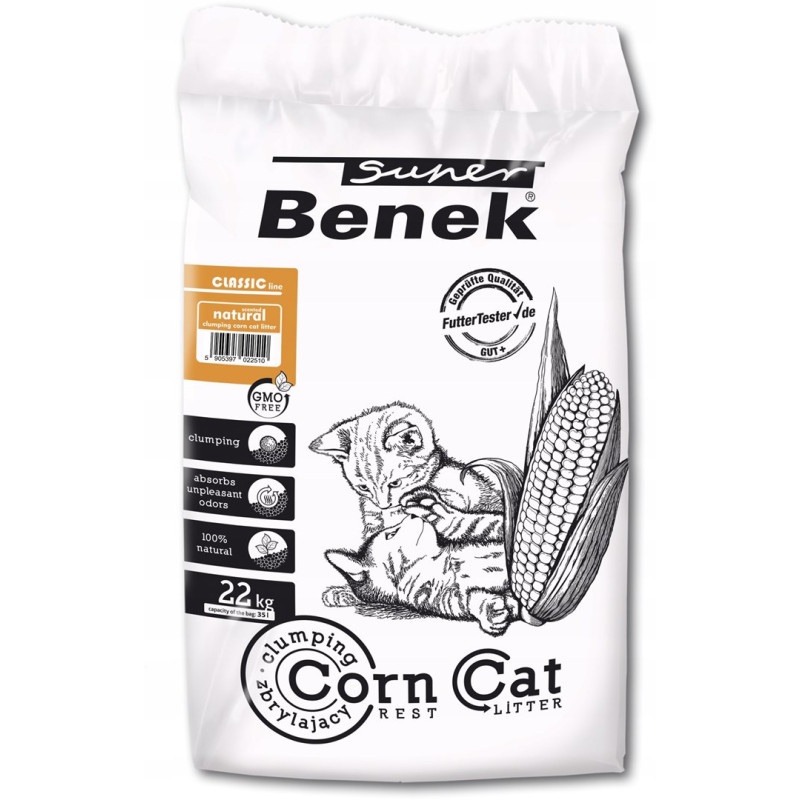 SUPER BENEK Corn Classic Kukurūzų kačių kraikas Natūralus, Sulipęs 35 l