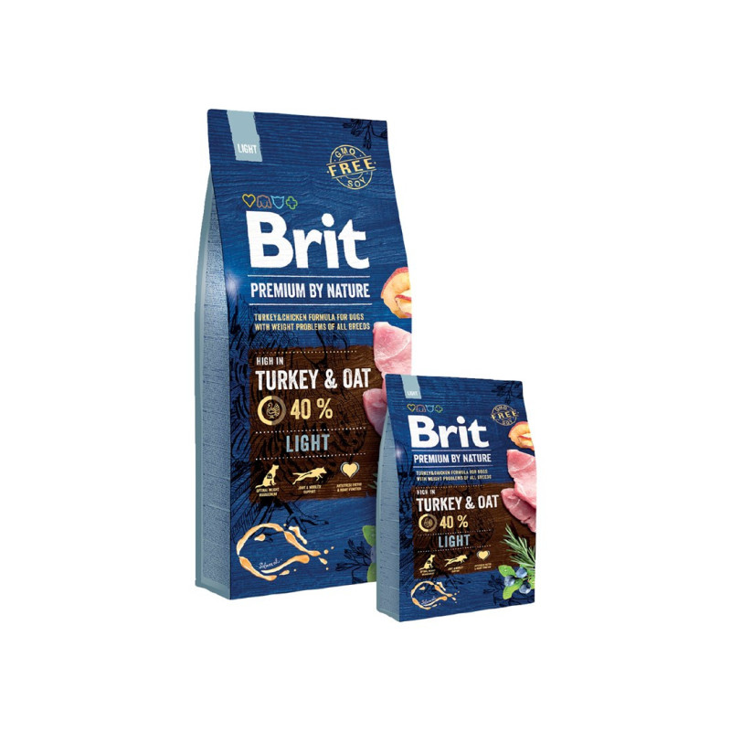 Brit Premium by Nature Light - sausas šunų maistas - Obuolys, Vištiena, Kukurūzai, Turkija 15 kg