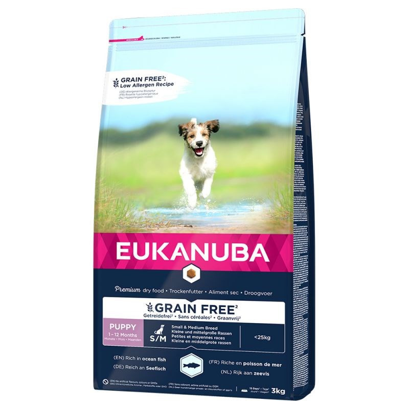 EUKANUBA Grain Free Puppy Small / Medium Breed Ocean Fish - sausas šunų maistas - 3 kg