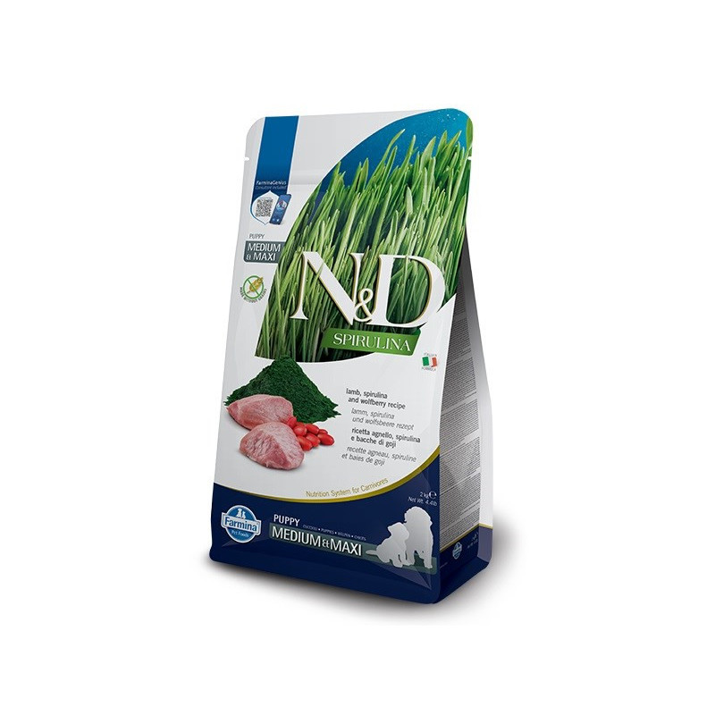 FARMINA N&amp;D Spirulina Lamb Puppy MED / MAXI - sausas šunų maistas - 2 kg